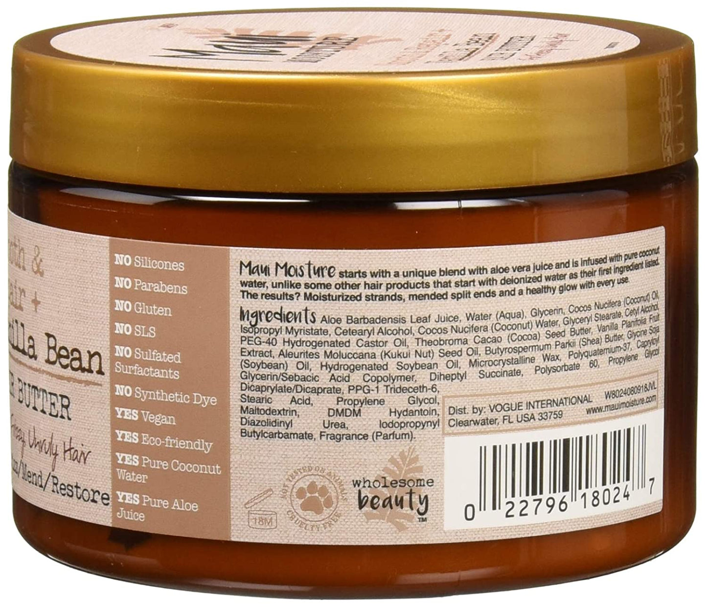 Maui Moisture Smooth & Repair Vanilla Bean Anti-Frizz Hair Butter Treatment, Coconut, 12 Ounce Health & Beauty > Personal Care > Hair Care Maui Moisture