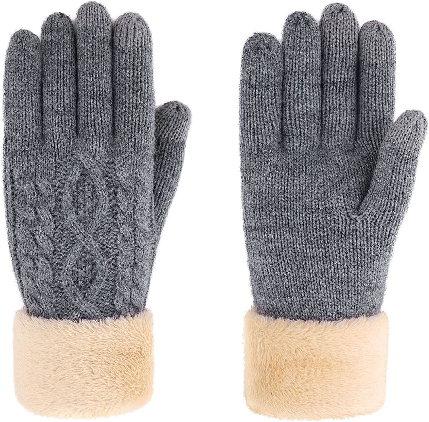 Simplicity Womens 3 Fingers Touchscreen Cable Knit Winter Gloves Apparel & Accessories > Clothing Accessories > Gloves & Mittens Simplicity Grey
