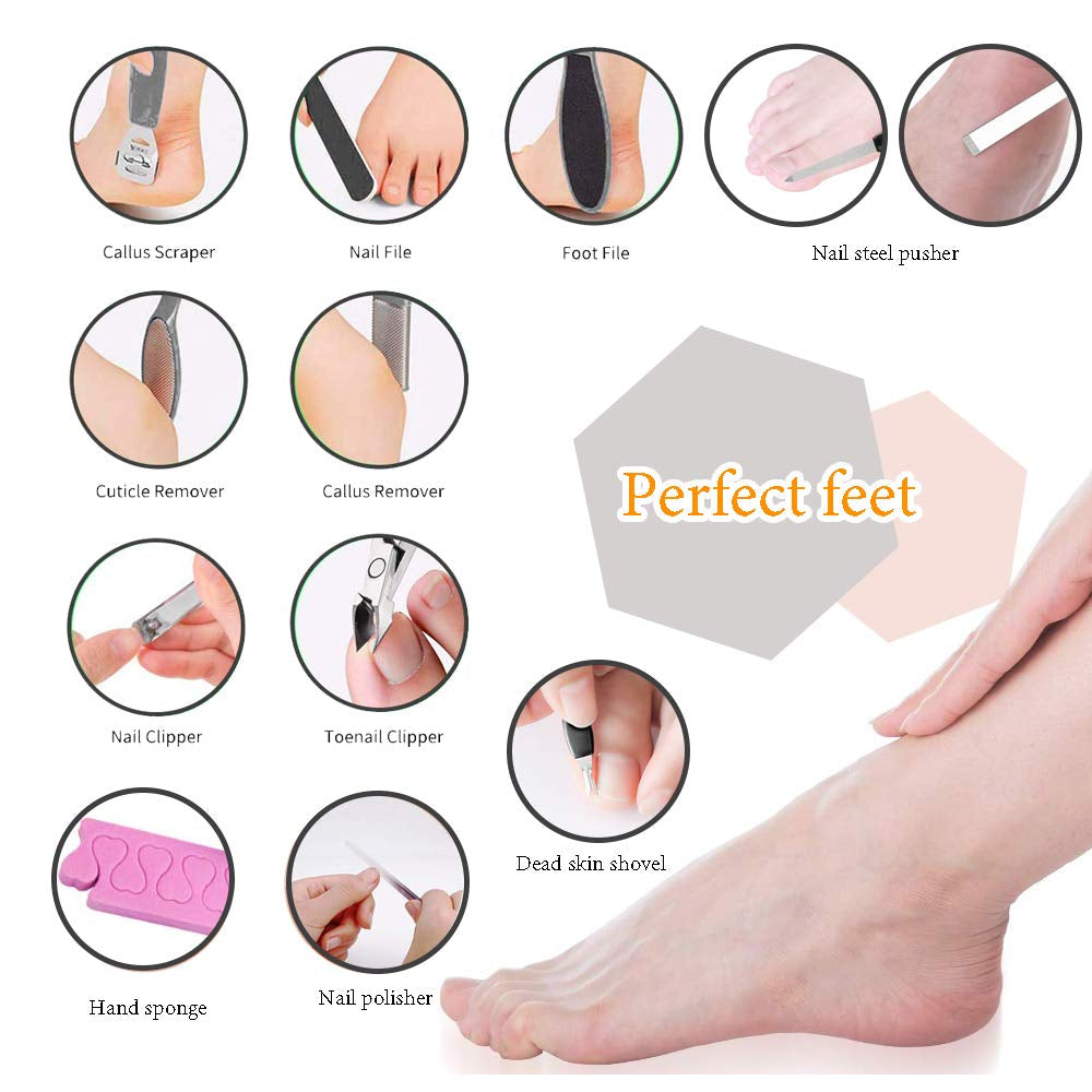 Pedicure Kit Set 18 in 1, Doni Foot Scrubber Pedicure Tools Set, Stainless Steel Foot Care Tools, Foot Rasp, Foot Dead Skin Remover, Callus Remover for Feet, Pedicure Kit for Men Women Gift Health & Beauty > Personal Care > Foot Care Madala