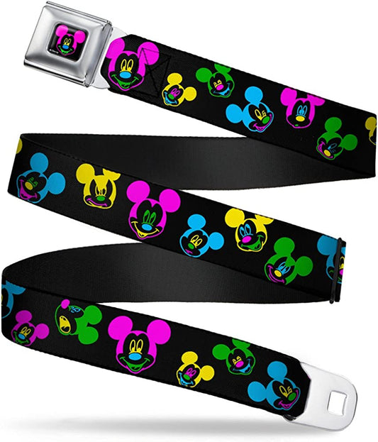 Buckle-Down Seatbelt Belt - Mickey Mouse Expressions Scattered Black/Multi Neon - 1.0" Wide - 20-36 Inches in Length Apparel & Accessories > Clothing Accessories > Belts Buckle-Down 1.0" Wide - 20-36 Inches in Length