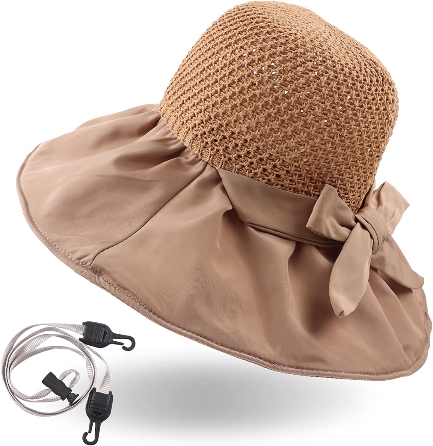 Women Wide Brim Hat Hollow Breathable Summer Bucket Hat Bow Lady’S Sun Cap for Travel Apparel & Accessories > Clothing Accessories > Hats Zsedrut Khaki 2
