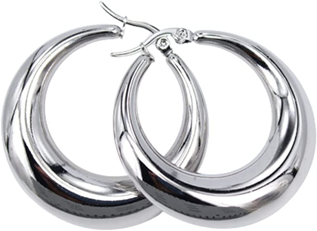 Moon round Creole Hoop Earrings for Women 925 Sterling Silver Statement Fine Jewelry Female Gifts Fashion Apparel & Accessories > Jewelry > Earrings Generic