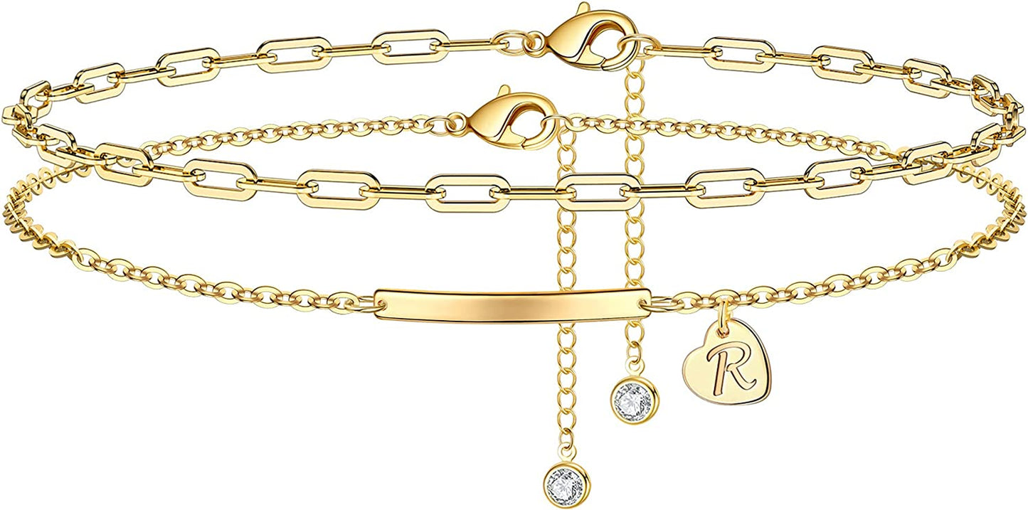 IEFWELL Heart Initial Ankle Bracelets for Women, 14K Gold Filled Gold Anklets for Women Handmade Layered Ankle Bracelets for Women Ankle Bracelets Gold Jewelry Apparel & Accessories > Jewelry > Anklets IEFWELL