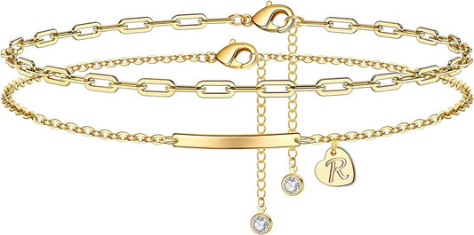 IEFWELL Heart Initial Ankle Bracelets for Women, 14K Gold Filled Gold Anklets for Women Handmade Layered Ankle Bracelets for Women Ankle Bracelets Gold Jewelry Apparel & Accessories > Jewelry > Anklets IEFWELL