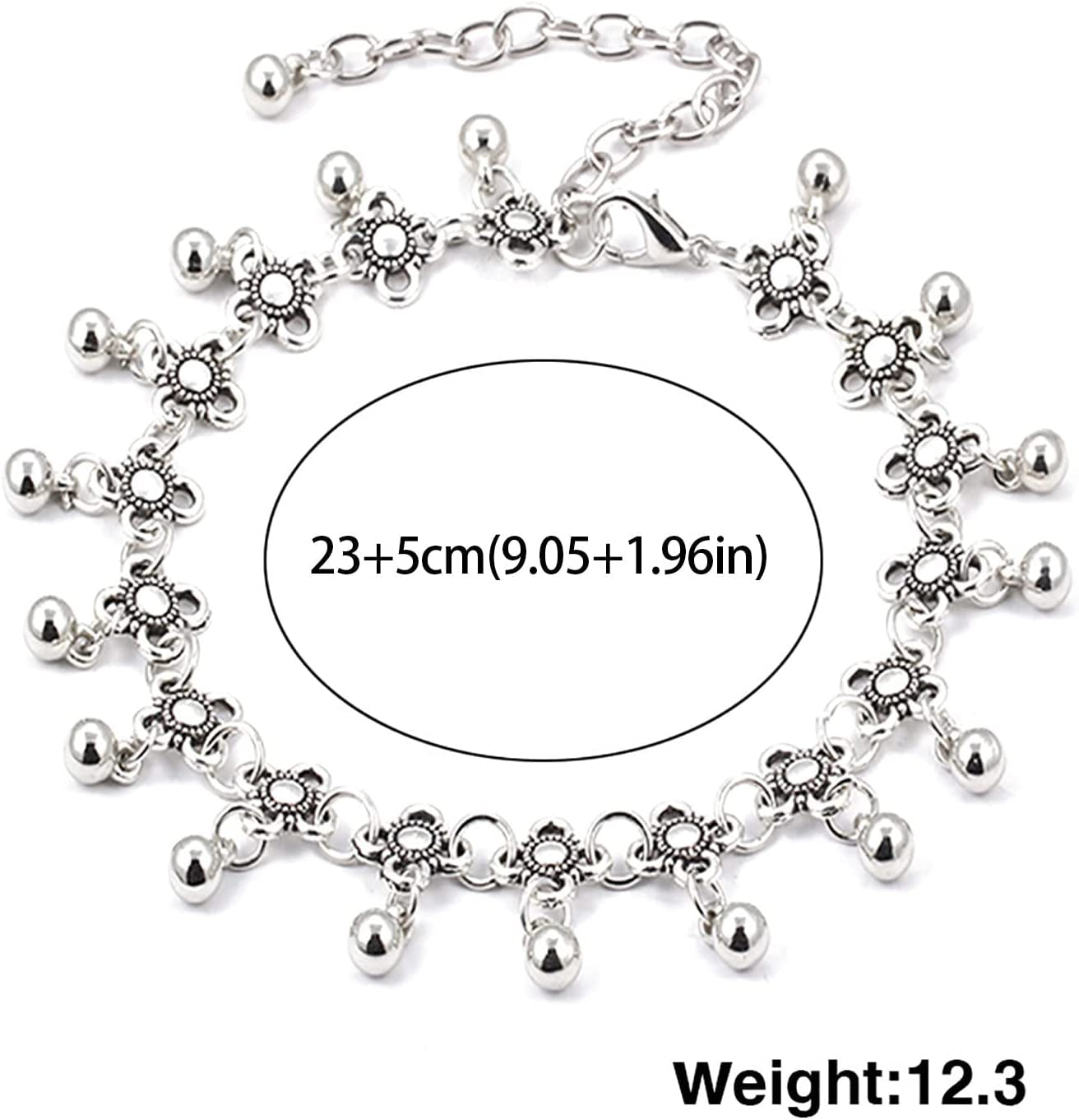 Beach Bells Ankle Bracelets for Women Girls Style Chain Beach Anklet Bracelet Jewelry Anklet Adjustable Size Wave Bracelet Smart Bracelet (Silver, One Size) Apparel & Accessories > Jewelry > Anklets Generic