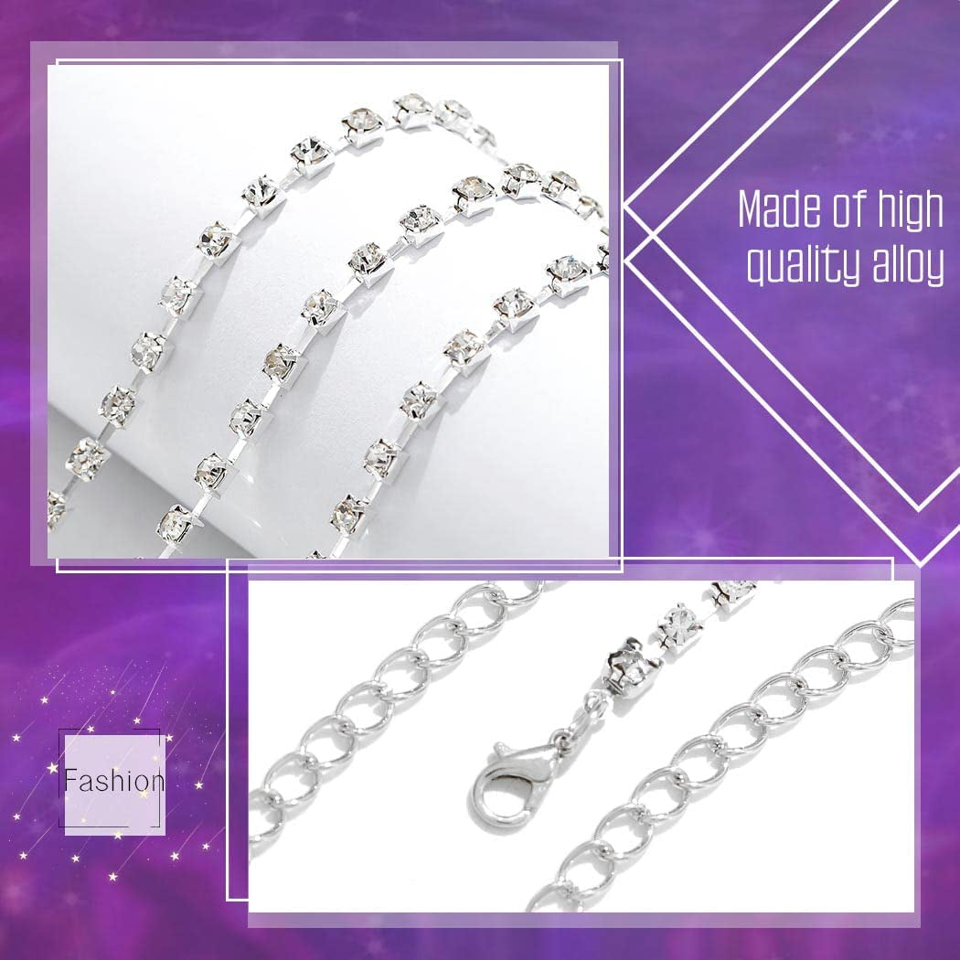 Rhinestone Layered Body Chain Sliver Sexy Crystal Metal Belly Waist Chains Evening Rave Nightclub Multilayered Adjustable Body Accessories Jewelry for Women(3Pcs) Apparel & Accessories > Jewelry > Body Jewelry Generic