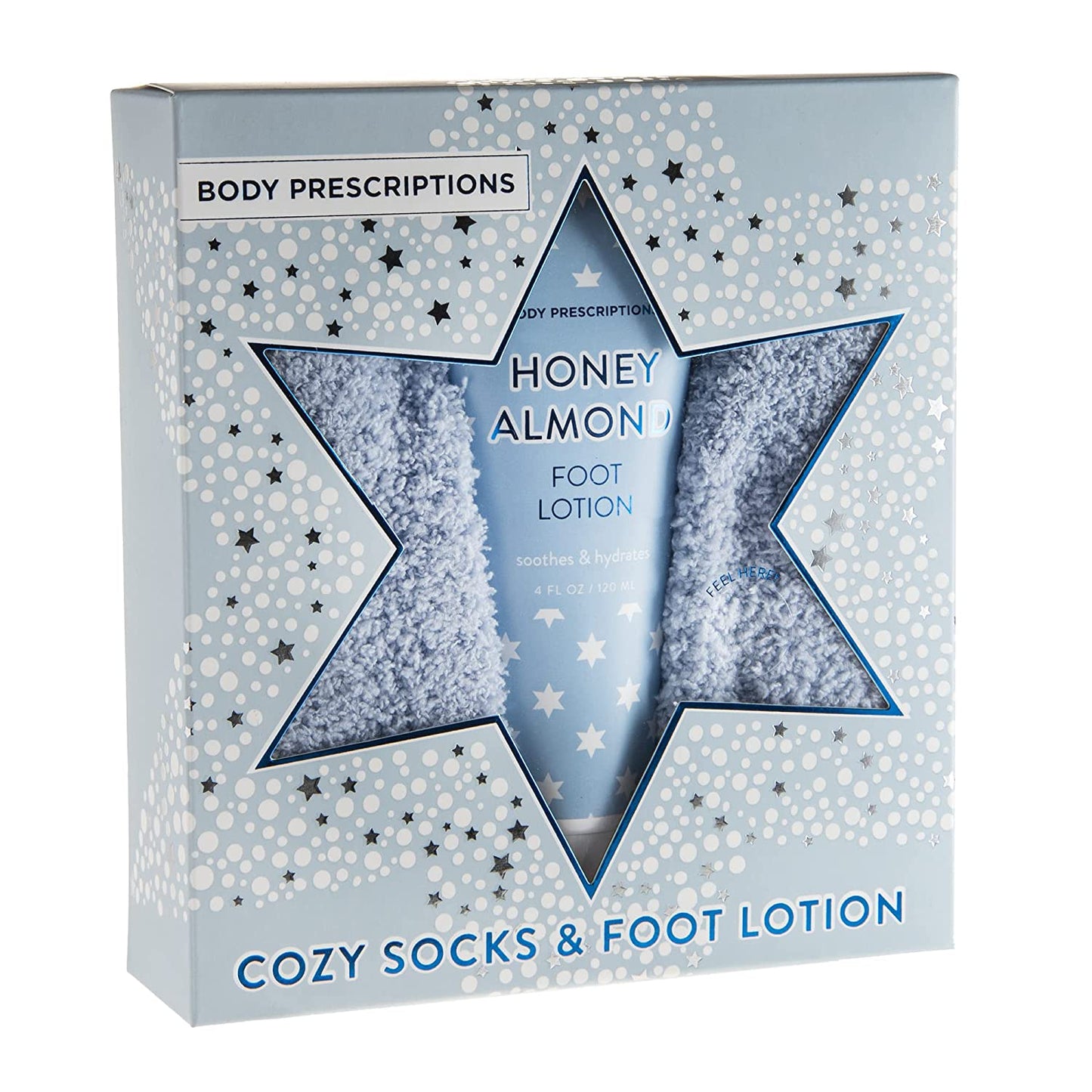 Body Prescriptions Hanukkah Cozy Foot Care Set- Striped Blue Fuzzy Socks with Warm Vanilla Foot Lotion, Holiday Gifts for Women, Relaxing Pedicure Gift Sets Health & Beauty > Personal Care > Foot Care Enchante Direct Honey Almond