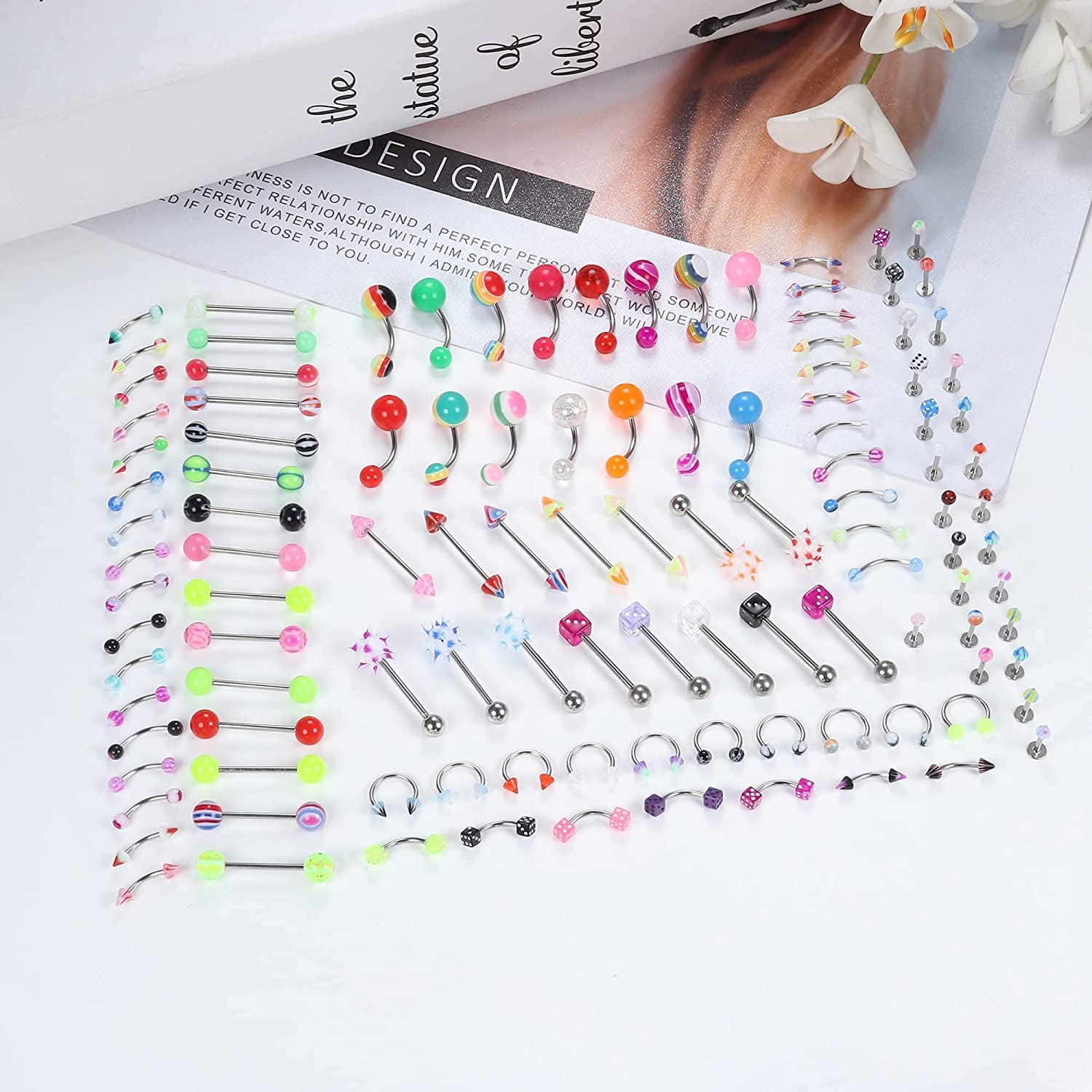 JOERICA 115 Pcs Body Piercing Jewelry for All Piercings 316L Stainless Steel Tongue Nipple Eyebrow Lip Belly Button Nose Tragus Horseshoe Barbell Rings Body Piercing for Women Piercings Jewelry Set 14G-20G Apparel & Accessories > Jewelry > Body Jewelry JOERICA