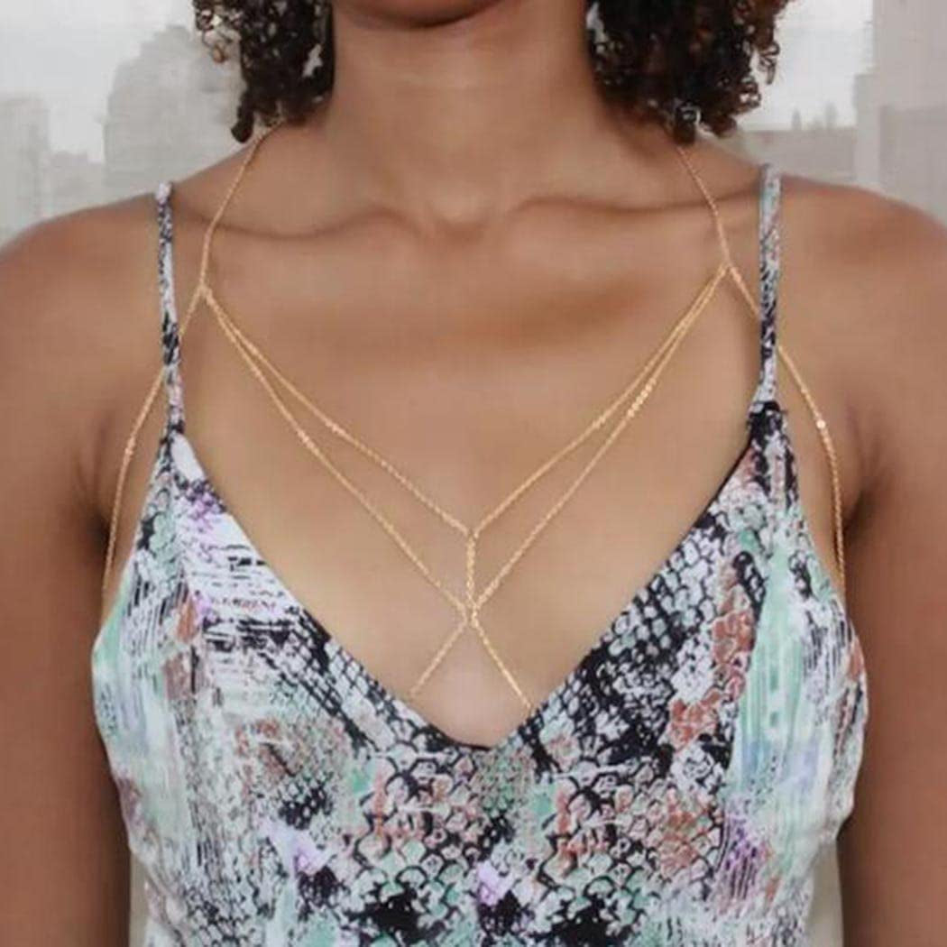 Tgirls Layered Bikini Belly Chain Gold Body Chain Bra Body Chains Beach Body Jewelry for Women and Girls Apparel & Accessories > Jewelry > Body Jewelry Tgirls
