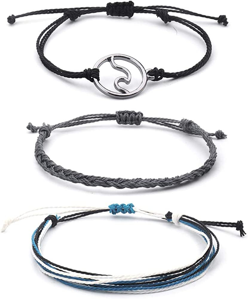 Softones VSCO String Wave Bracelets for Women Girls Handmade Colorful Waterproof Adjustable Braided Beach Bracelet Set for Women Apparel & Accessories > Jewelry > Bracelets Softones O:3Pcs Gray Wave