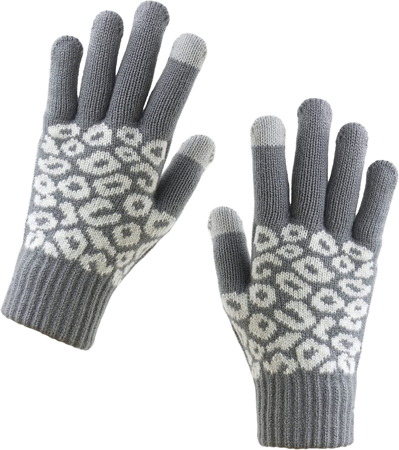Women Winter Warm Touch Screen Gloves Knitted Soft Elastic Thick Gloves for Clod Weather Apparel & Accessories > Clothing Accessories > Gloves & Mittens Muryobao Leopard Grey