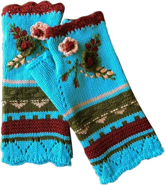 Vintage Multicolor Knitted Gloves with Floral Fingerless Gloves Knit Gloves for Girls Women Warm Hand Warmers Apparel & Accessories > Clothing Accessories > Gloves & Mittens UpdateClassic