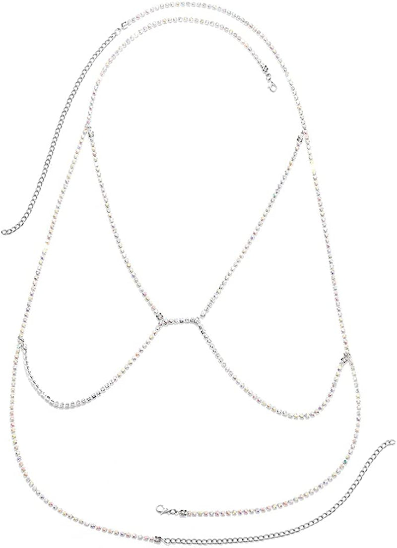 Woeoe Rhinestone Chain Bra Crystal Body Chains for Women Necklace Sexy Bikini Nightclub Body Chain Jewelry Apparel & Accessories > Jewelry > Body Jewelry Woeoe AB color