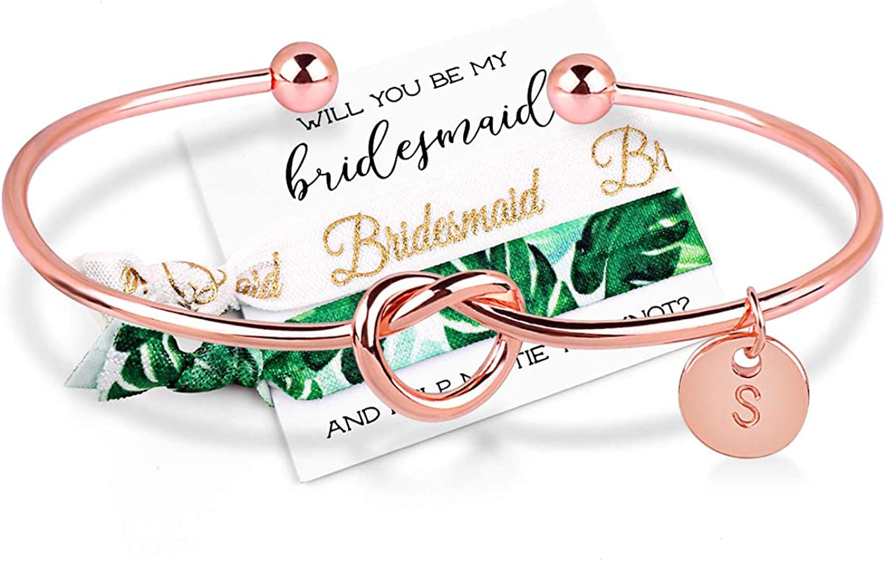 MOOKOO Personalised Bridesmaid Bracelet Gift Will You Be My Bridesmaid Proposal Gift Adjustment Bachelorette Bangle Apparel & Accessories > Jewelry > Bracelets MOOKOO Rose gold s