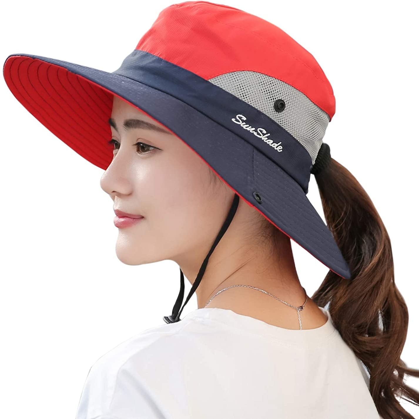 Muryobao Women'S Ponytail Sun Hat UV Protection Foldable Mesh Wide Brim Beach Fishing Hat Apparel & Accessories > Clothing Accessories > Hats Muryobao Navy