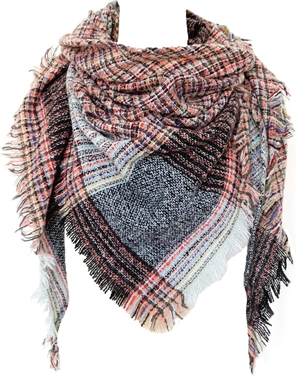 Wander Agio Womens Warm Scarf Triangle Shawls Winter Scarves Stripe Plaid Fichu Rough Surface Apparel & Accessories > Clothing Accessories > Scarves & Shawls Wander Agio Plaid Blue 40
