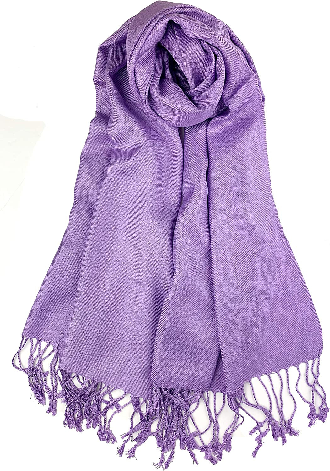 Plum Feathers Premium Solid Color and Metallic Fashion Scarf, Womens Pashmina Shawl Wrap with Fringes Apparel & Accessories > Clothing Accessories > Scarves & Shawls Plum Feathers Lavender