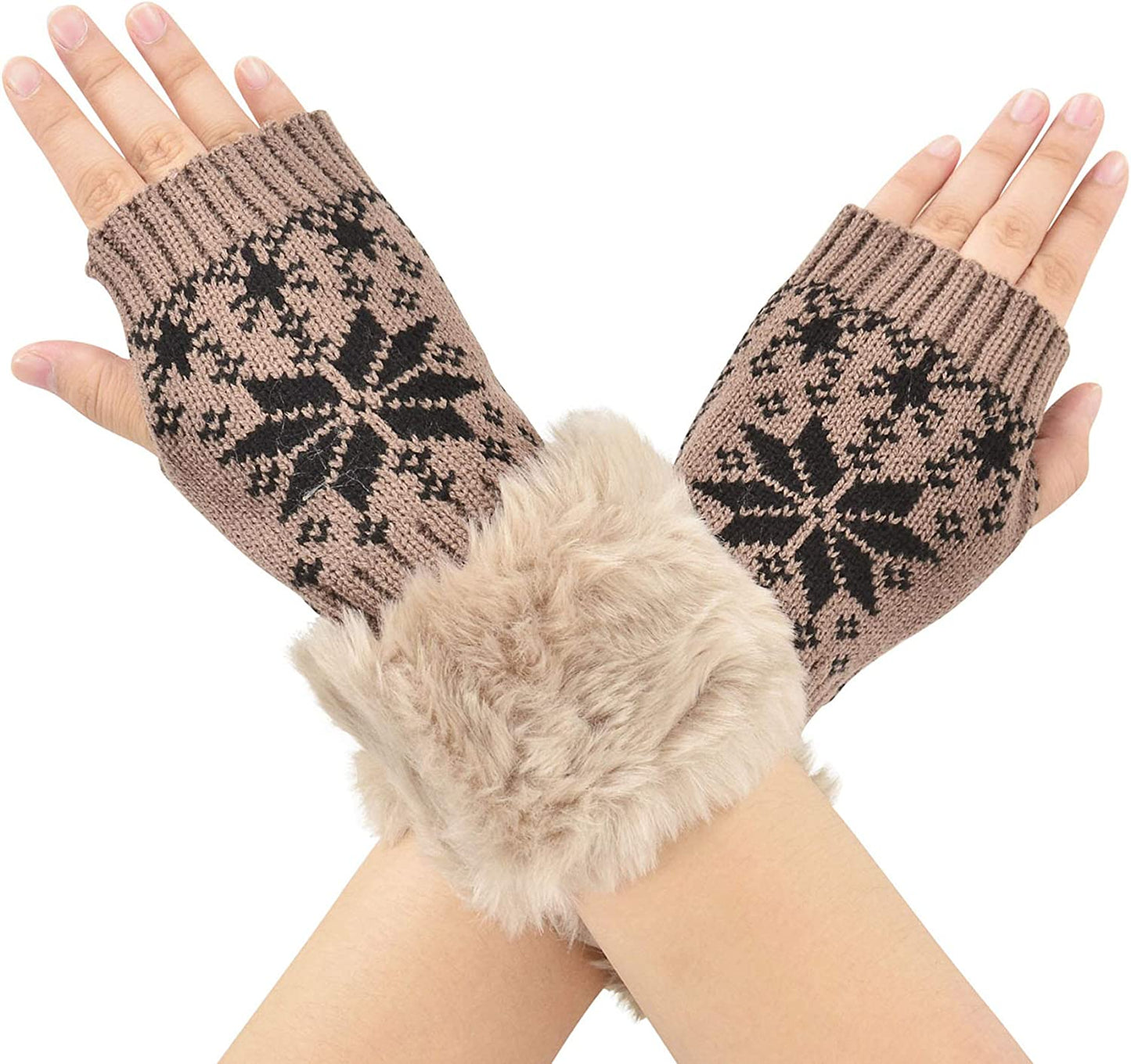 Simplicity Women'S Winter Faux Fur Knit Fingerless Hand Warmer Mitten Gloves Apparel & Accessories > Clothing Accessories > Gloves & Mittens Simplicity 3381_Khaki2