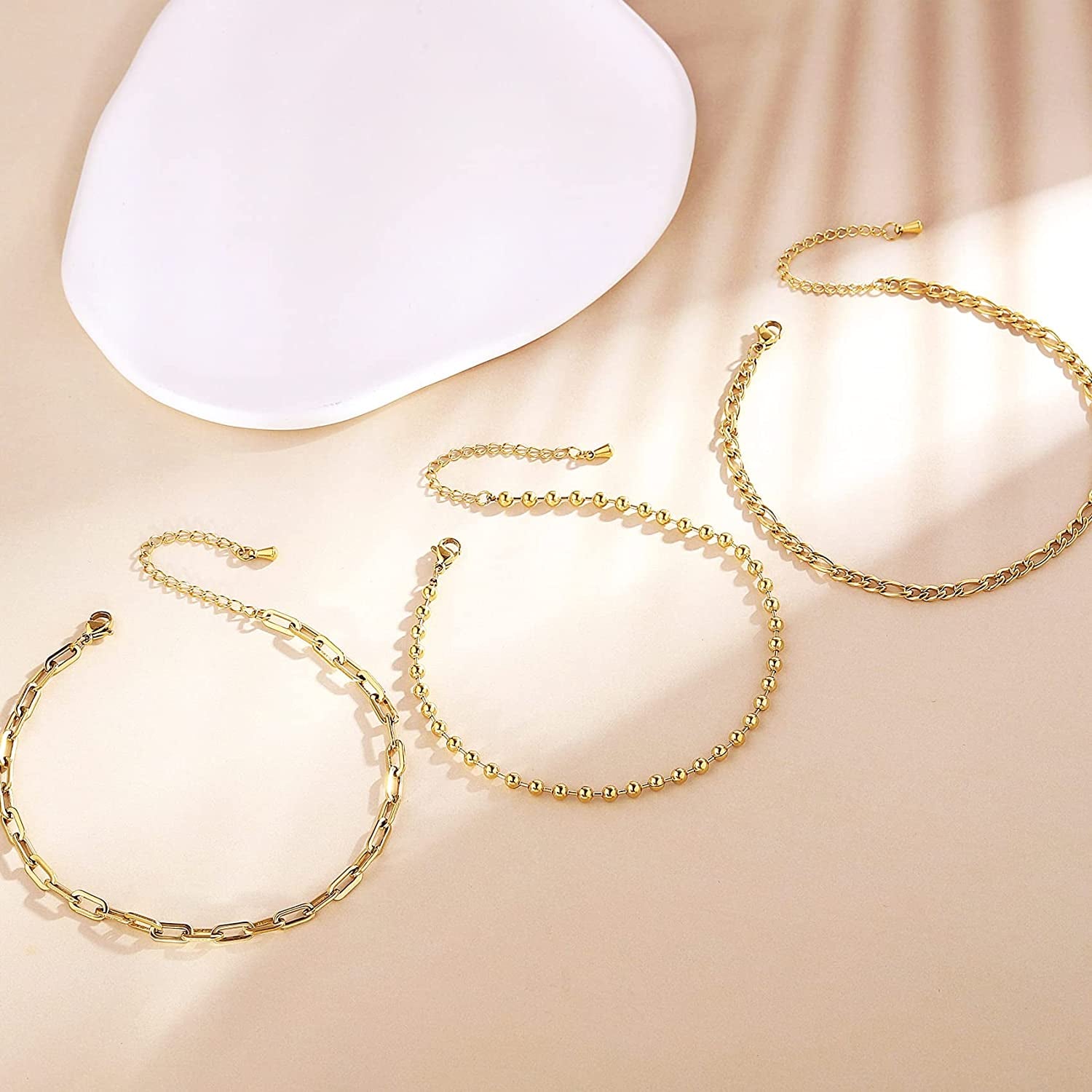 Not Easy Fade 14K Gold Ankle Bracelets for Women, Dainty Anklets for Women Stainless Steel plus Size Adjustable Anklet Set Tobilleras De Mujer Apparel & Accessories > Jewelry > Anklets BMMYE