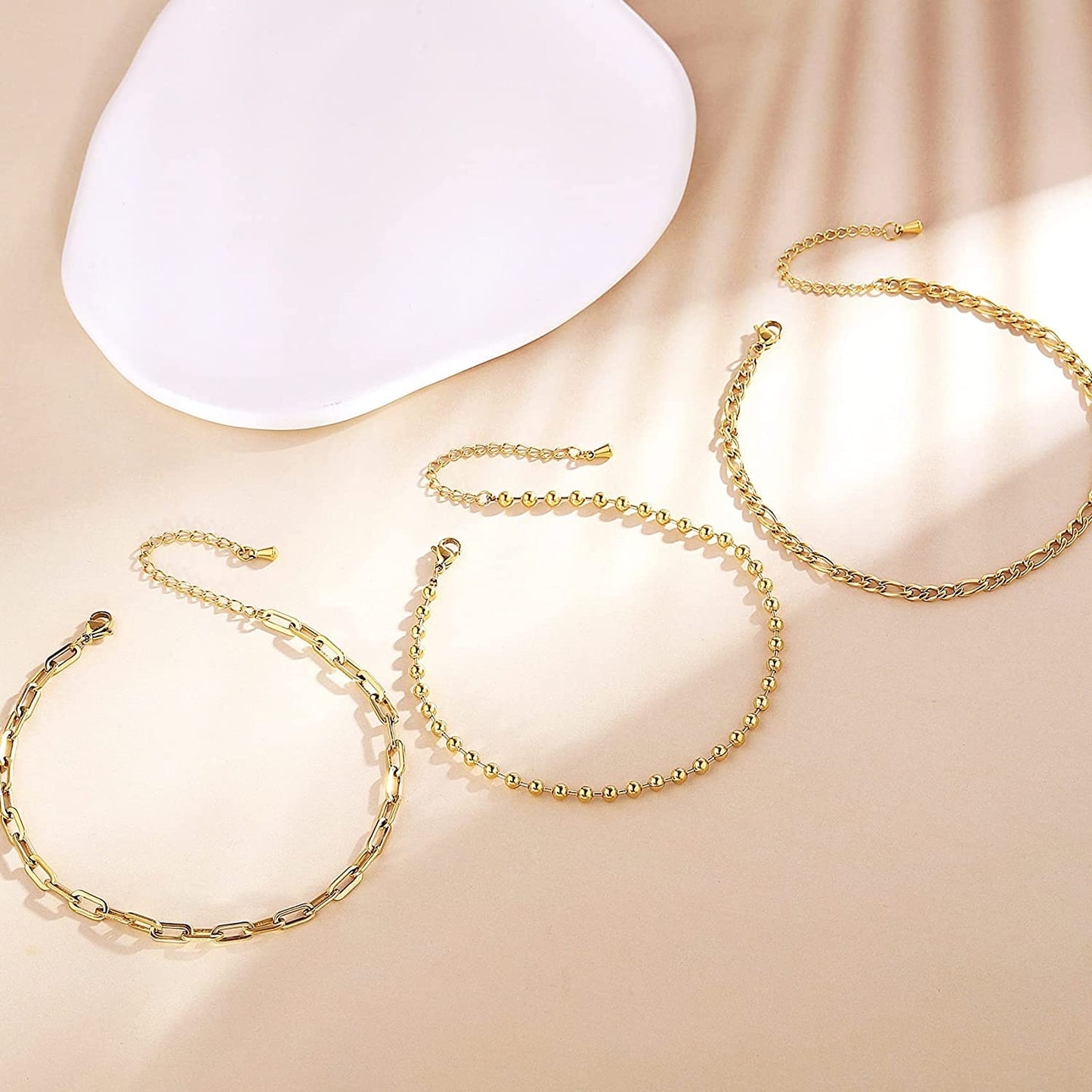 Not Easy Fade 14K Gold Ankle Bracelets for Women, Dainty Anklets for Women Stainless Steel plus Size Adjustable Anklet Set Tobilleras De Mujer Apparel & Accessories > Jewelry > Anklets BMMYE