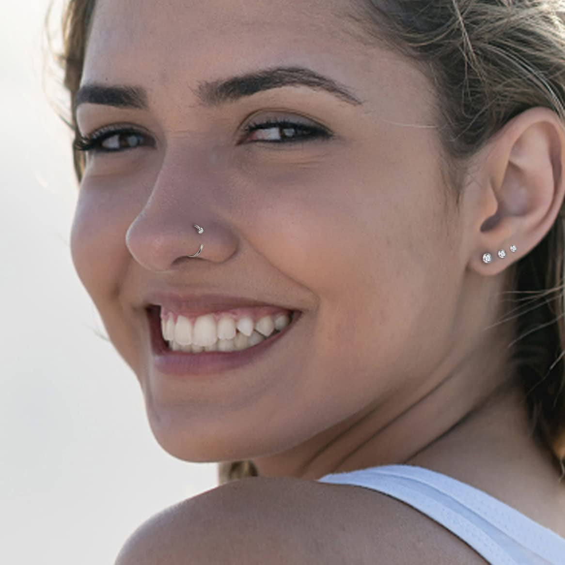 FINREZIO 15PCS 22G Surgical Steel Nose Rings Hoop Studs Cartilage Earrings Body Piercing Jewelry 1.5Mm 2Mm 2.5Mm CZ Apparel & Accessories > Jewelry > Rings FINREZIO