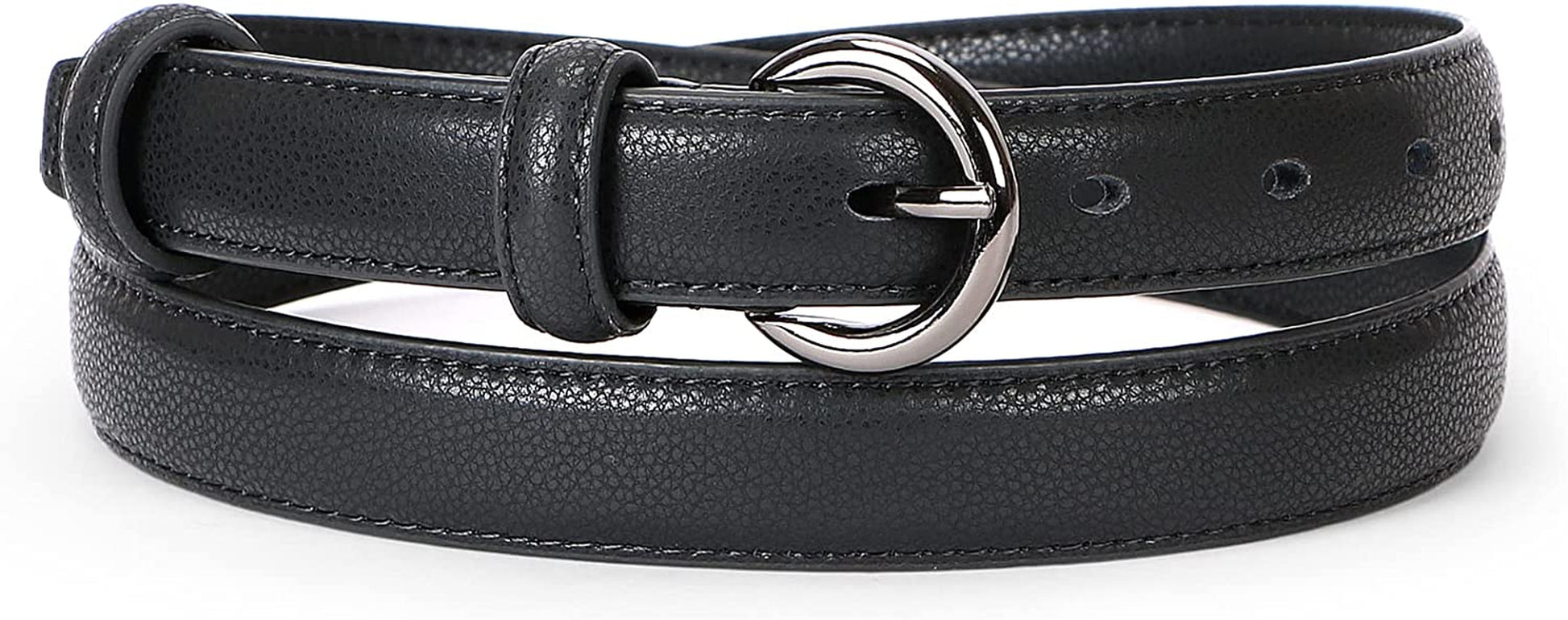 WERFORU 2 Pack Women Leather Belt Waist Skinny Dress Belts Solid Pin Buckle Belt for Jeans Pants Apparel & Accessories > Clothing Accessories > Belts WERFORU I-black Fit Size 35"-39"