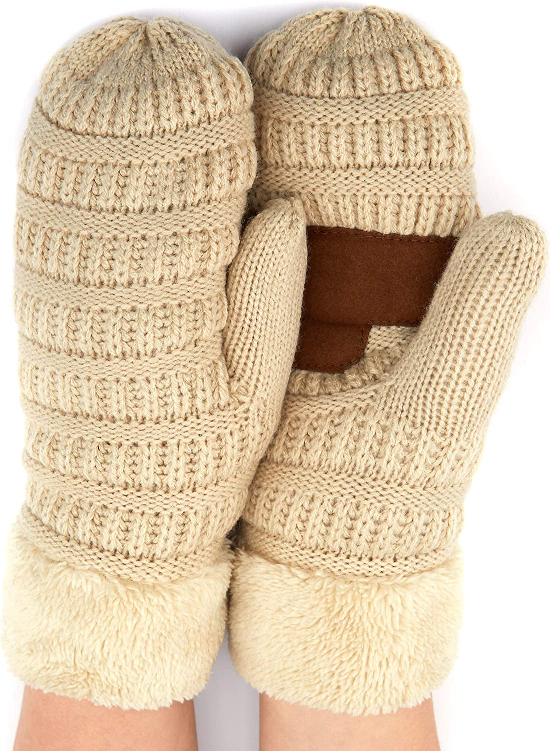 C.C Women Thick Knit Faux Fur Sherpa Fleece Lined Warm Winter Gloves Mittens (CG-36)(MT-008,25,715,816,1816,6245) Apparel & Accessories > Clothing Accessories > Gloves & Mittens C.C Beige -Thick Solid