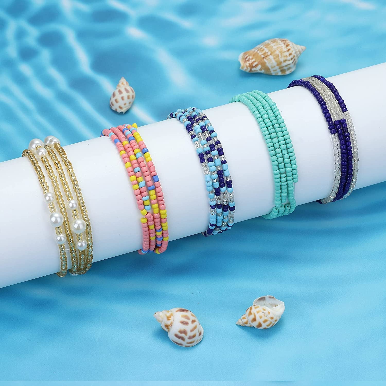 FIBO STEEL 32 Pcs Waist Bead Chain for Women Colorful Belly Beads for the Waist Summer Beach Bikini Belly Chains African Body Chains Jewelry Set Apparel & Accessories > Jewelry > Body Jewelry FIBO STEEL