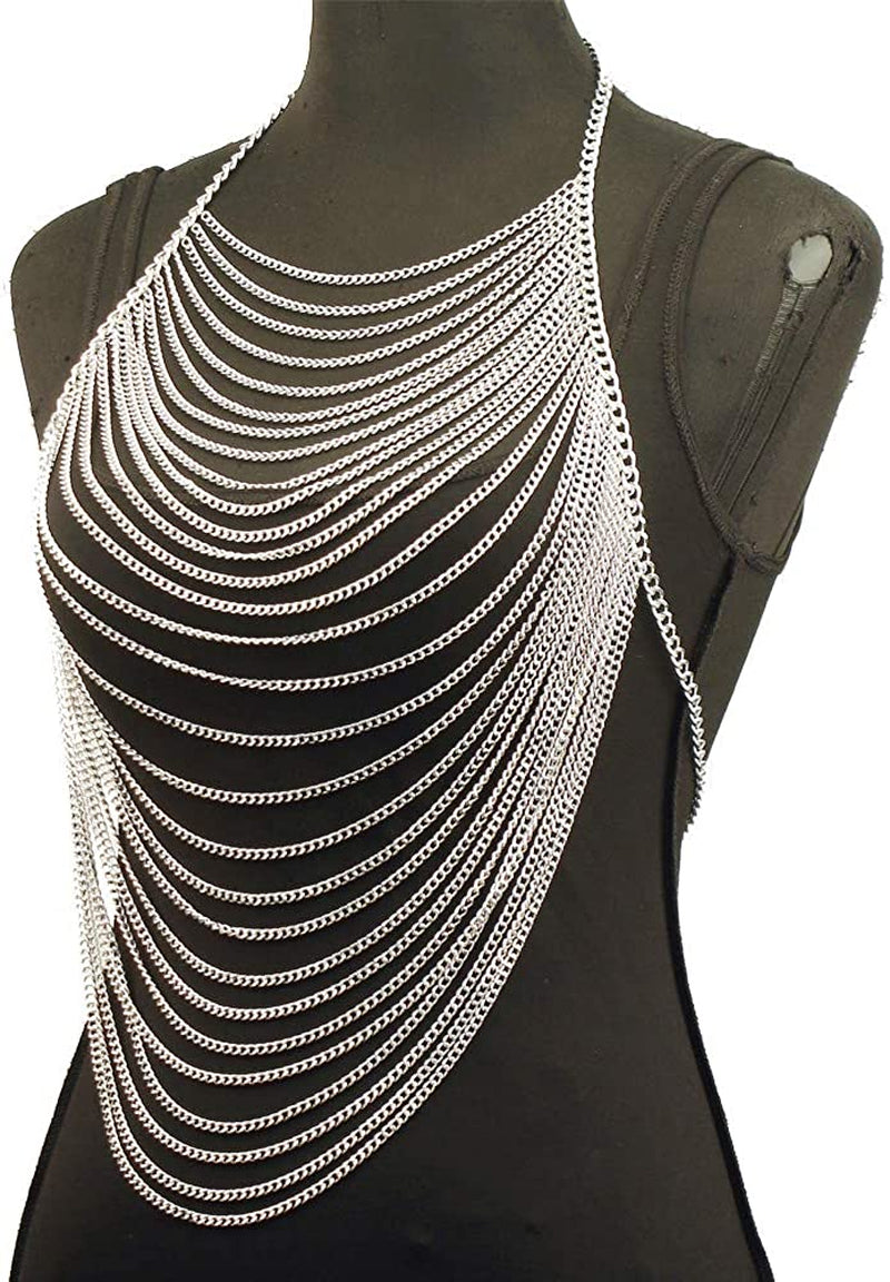 CHRAN Full Body Chain Jewelry for Women Sexy Costume Multilay Silver Metal Chain Harness Apparel & Accessories > Jewelry > Body Jewelry CHRAN