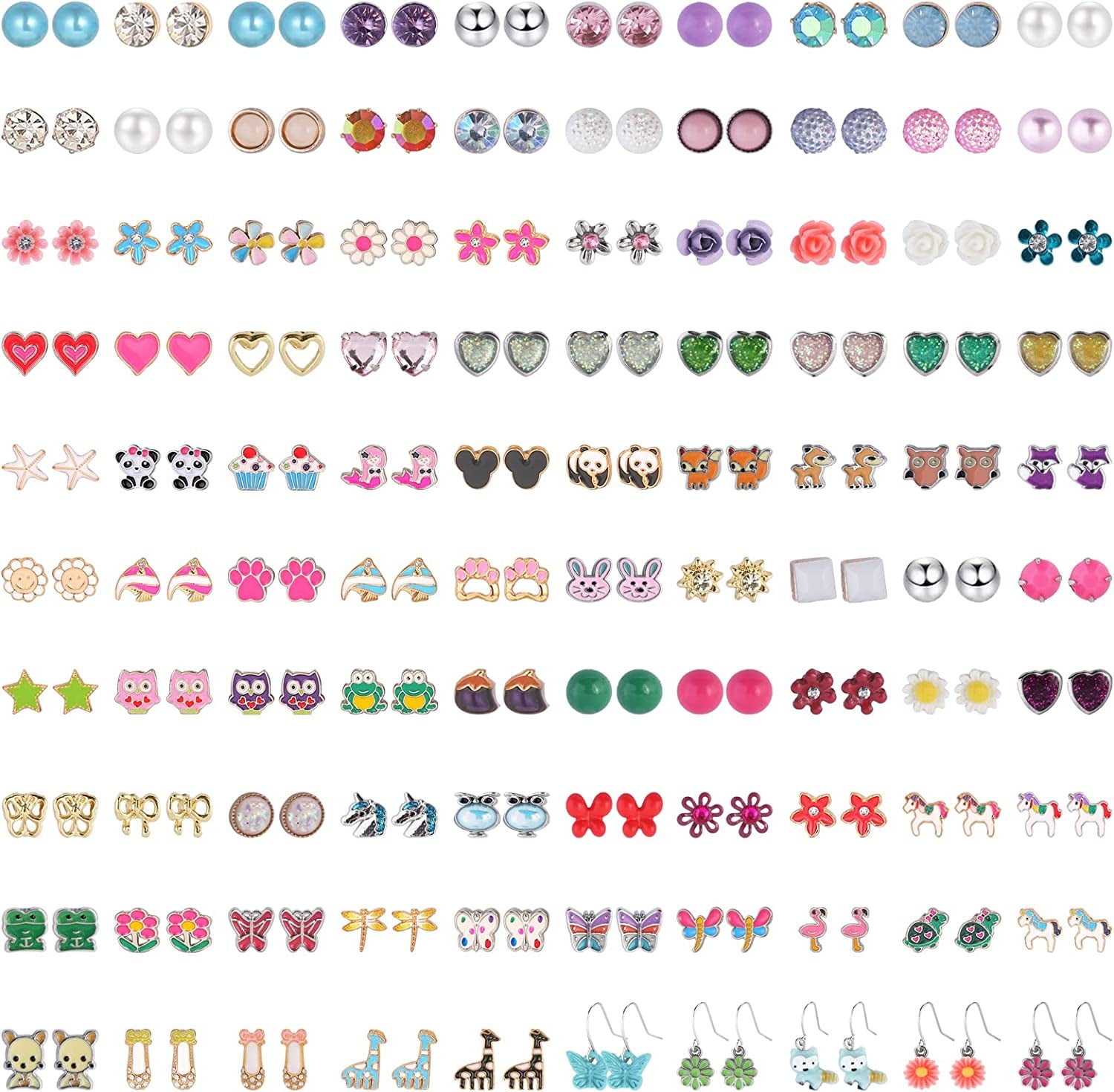 NEWITIN 100 Pairs Colorful Cute Stud Earrings for Girls Hypoallergenic Earrings Stainless Steel Earrings for Women Apparel & Accessories > Jewelry > Earrings NEWITIN Innocent Girl