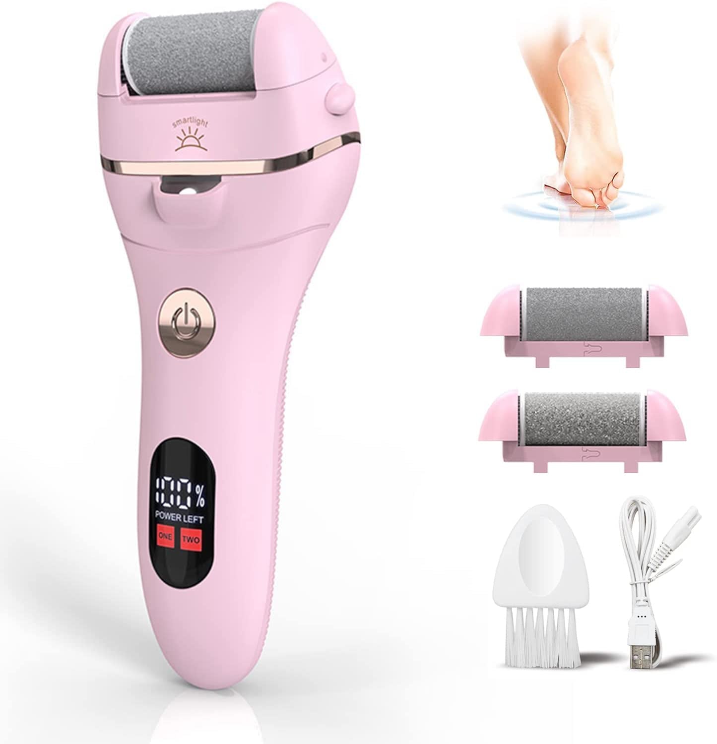 Electric Foot File Callus Remover - IPX7 Waterproof Rechargeable Callus Remover for Feet with 8 in 1 Pedicure Kit Foot Care, 3 Roller Heads, and 2 Speeds Health & Beauty > Personal Care > Foot Care PEFOOK Pink