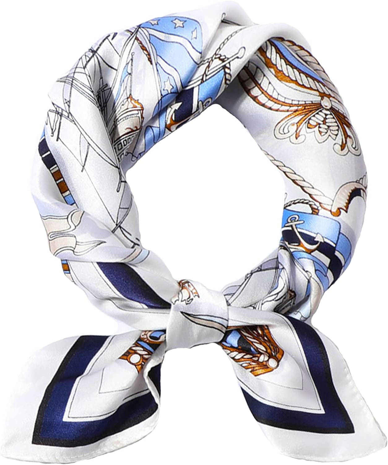 Fashion Hair Scarf for Women Lightweight Silk Feeling Head Scarves Square Bandanas 27.5× 27.5 Inches Apparel & Accessories > Clothing Accessories > Bandanas & Headties Roizsx N-blue and White