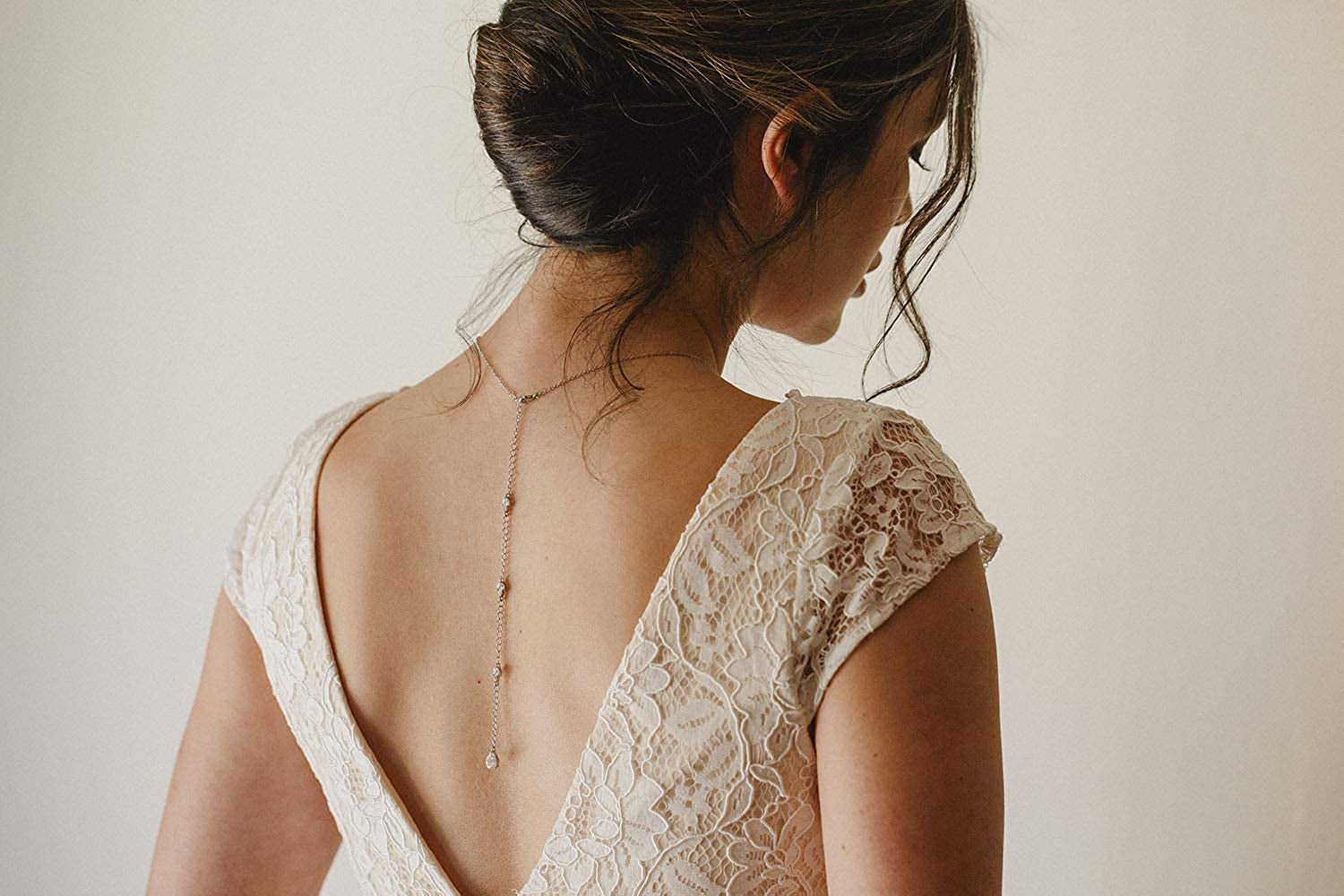 SWEETV Cubic Zirconia Wedding Bridal Backdrop Necklace for Brides, Crystal Dainty Back Necklace, Body Chain Jewelry for Women Prom Apparel & Accessories > Jewelry > Necklaces SWEETV