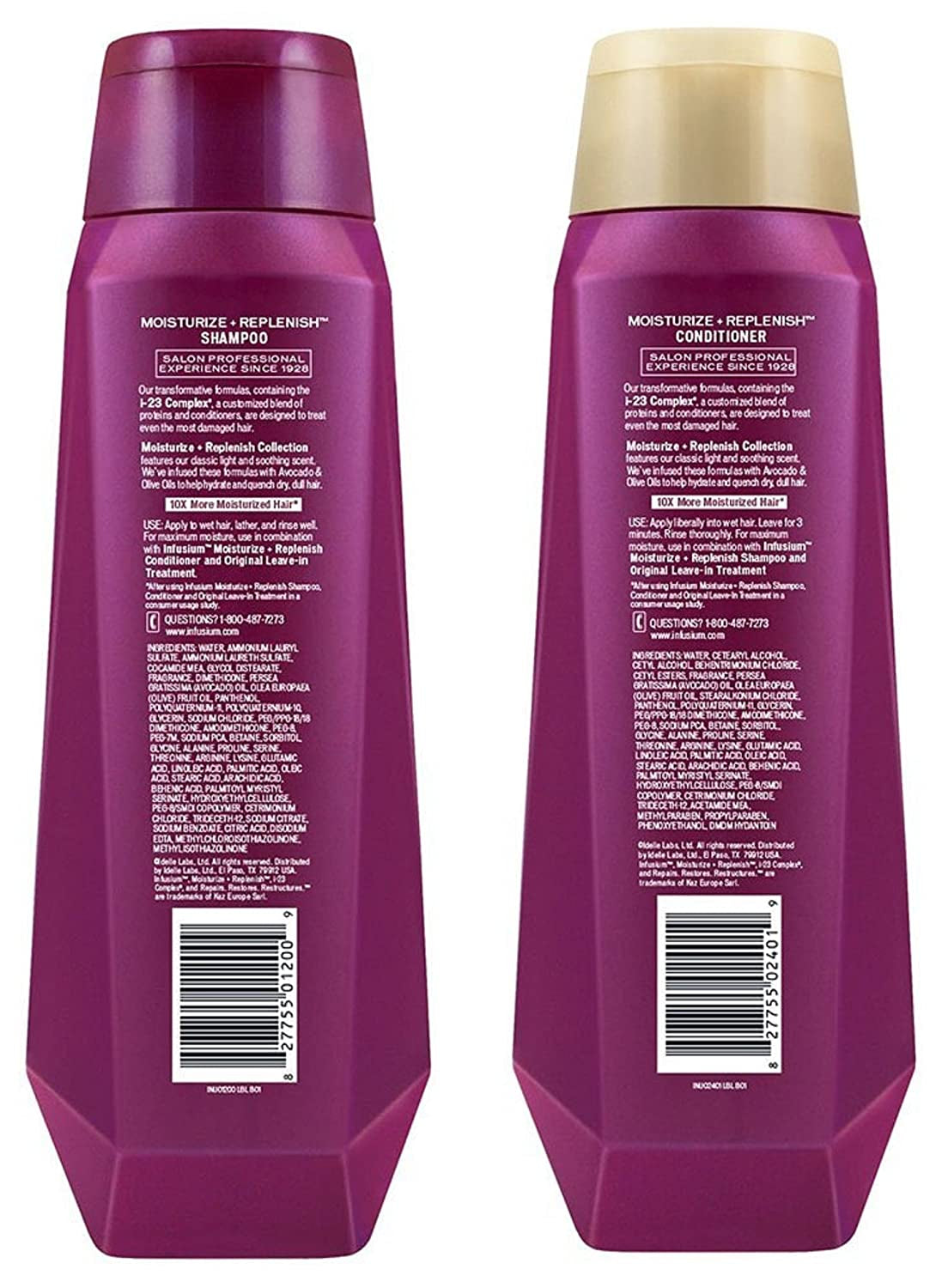 Infusium Professional Treatments Haircare - Moisturize + Replenish with Avocado & Olive Oils - Shampoo & Conditioner Set - Net Wt. 13.5 FL OZ (400 Ml) per Bottle - One Set Health & Beauty > Personal Care > Hair Care Infusium