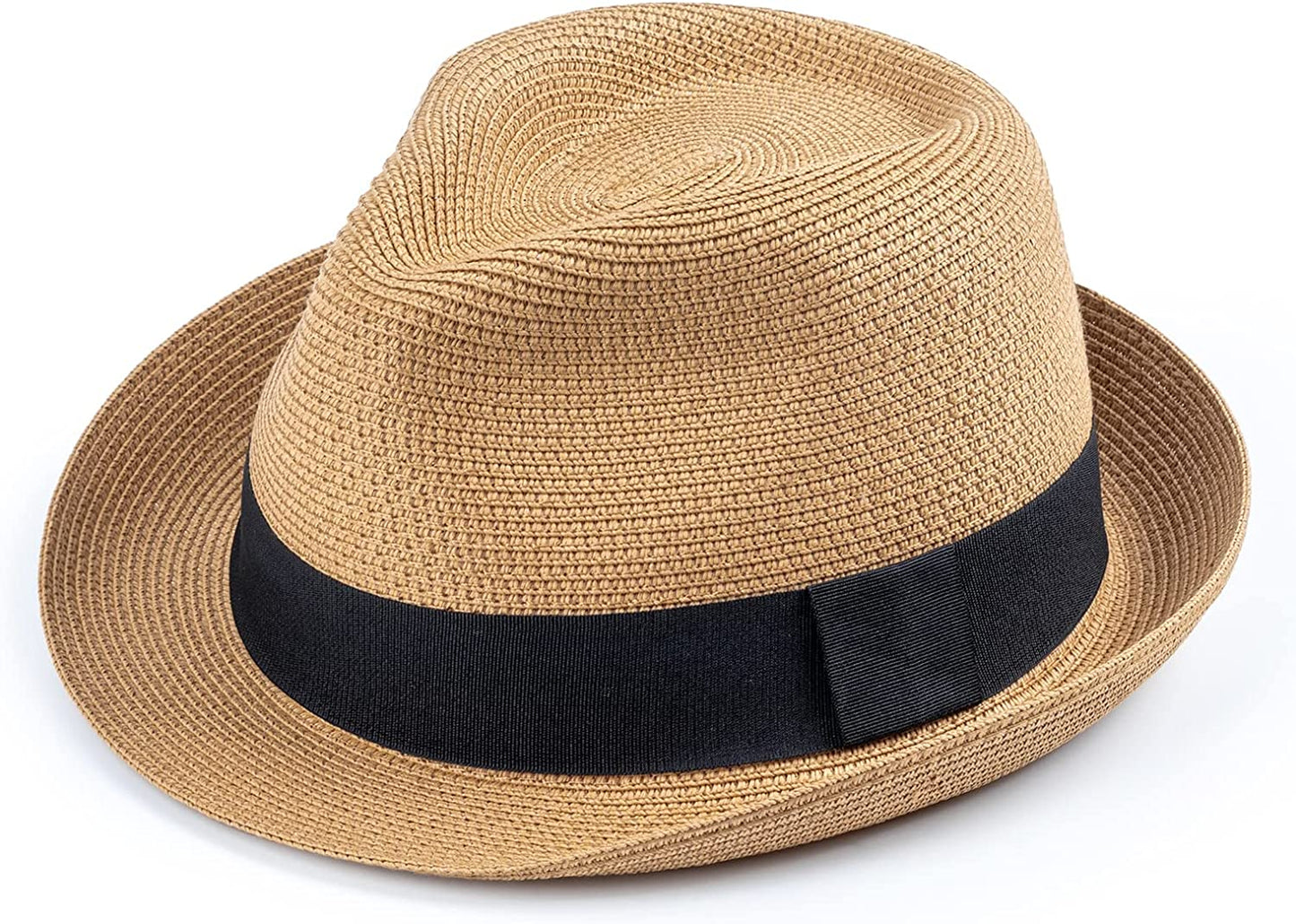 DRESHOW Women Straw Panama Hat Fedora Beach Sun Hat Wide Brim Straw Roll up Hat UPF 50+ Apparel & Accessories > Clothing Accessories > Hats DRESHOW 1 Pack:ab Khaki G