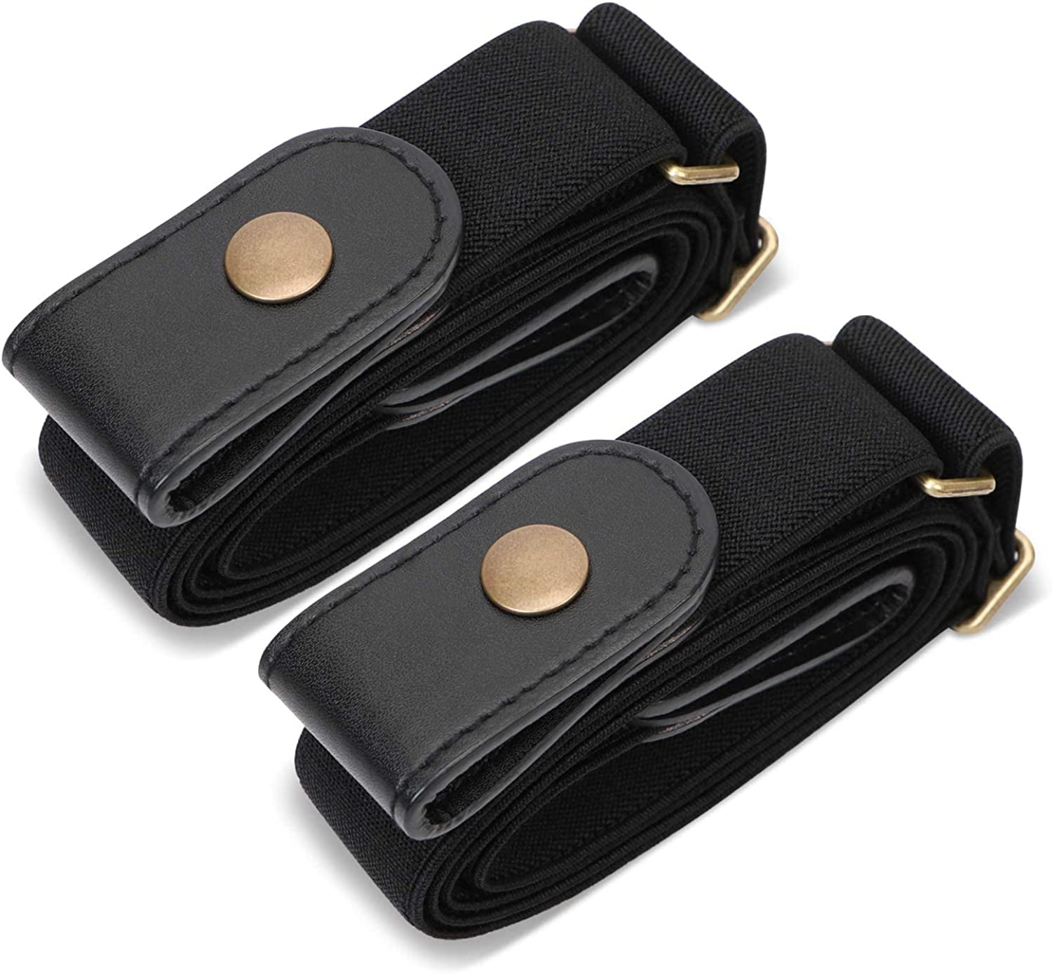 No Buckle Elastic Stretch Belts for Men and Women, Comfortable Invisible Belts for Jeans Pants Apparel & Accessories > Clothing Accessories > Belts SUOSDEY G-black+black(copper Button) L--XXL:Waist size 34''-48''