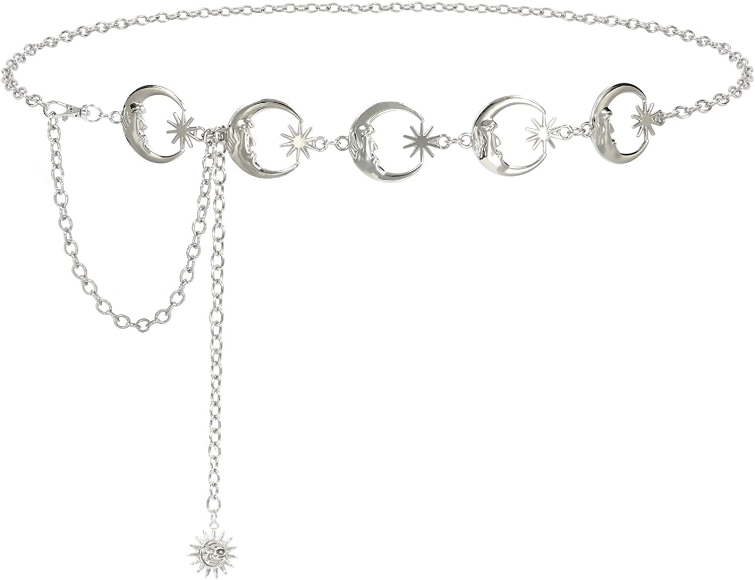 Metal Body Chain Women Belly Waist Chain SUOSDEY Fashion Body Jewelry Link Belts Apparel & Accessories > Jewelry > Body Jewelry SUOSDEY A-sliver Moon L: Fit for Waist up to 46 inches