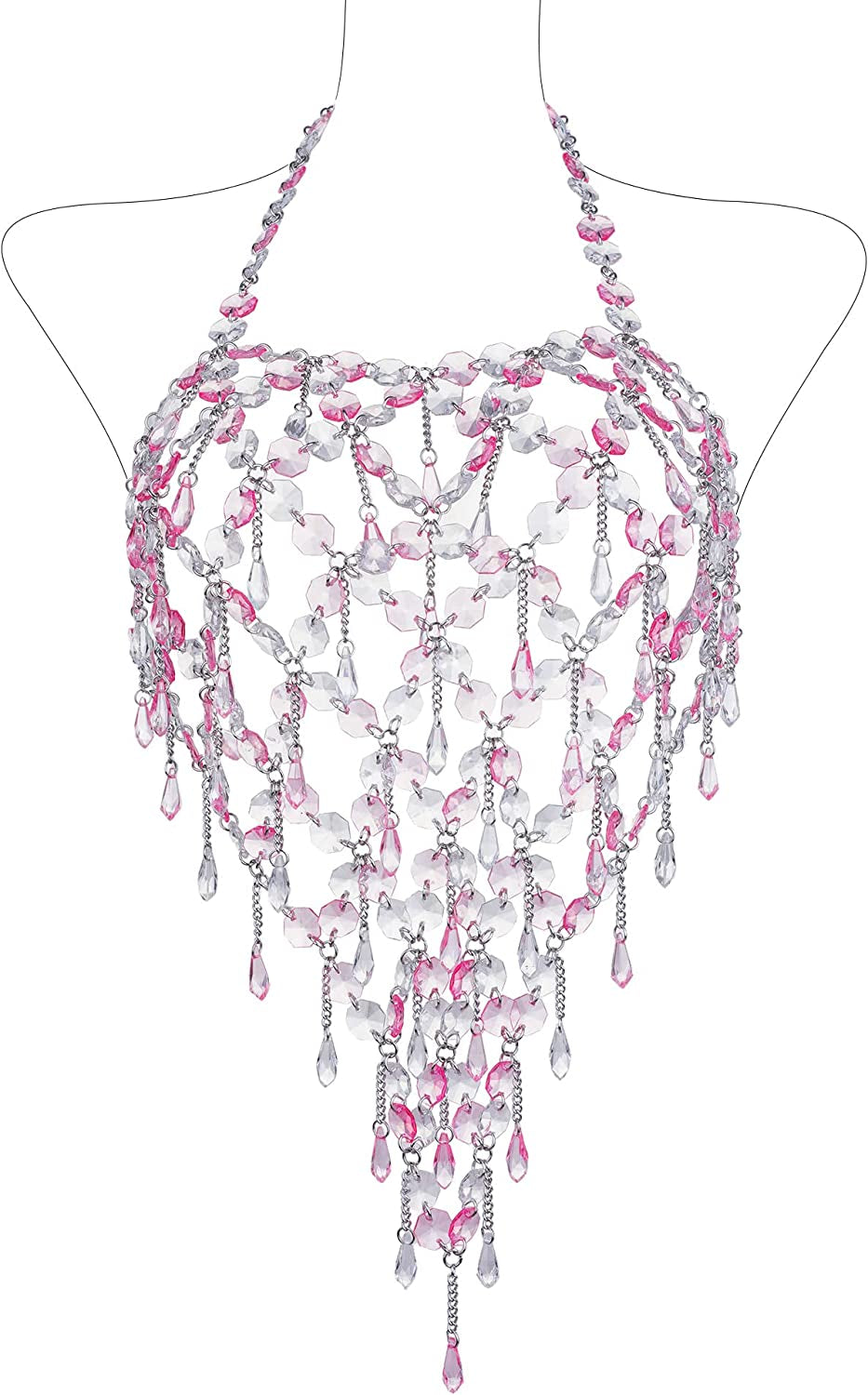 Ccbodily Crystal Body Chain Bra - Womens Fashion Handmade Body Harness Bra Jewelry Accessories for Party Rave Apparel & Accessories > Jewelry > Body Jewelry CCbodily White/Pink