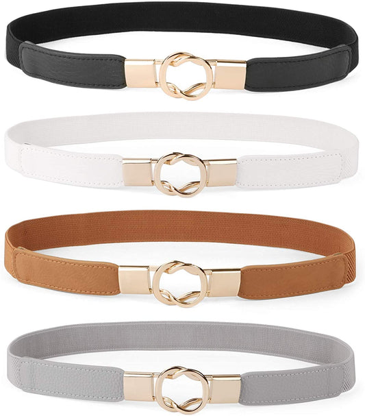 Women Skinny Belt for Dresses Retro Stretch Ladies Waist Belt plus Size Set of 4 Apparel & Accessories > Clothing Accessories > Belts WERFORU A-black+brown+white+gray Fits Waist 22"-29"