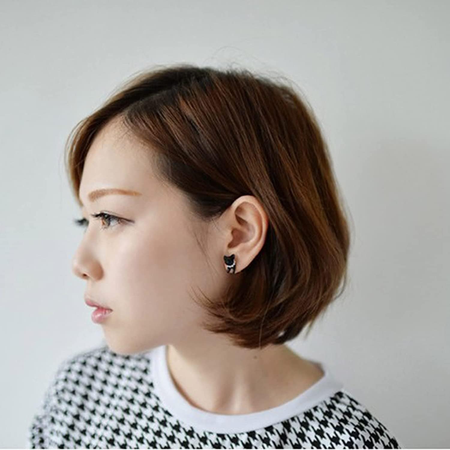 3D Stud for Women Stud Ear Cat Earrings Anniversary Birthday Dangle Vintage for Girls Animal Stud Cute Earrings Cat for Women, Black, One Size