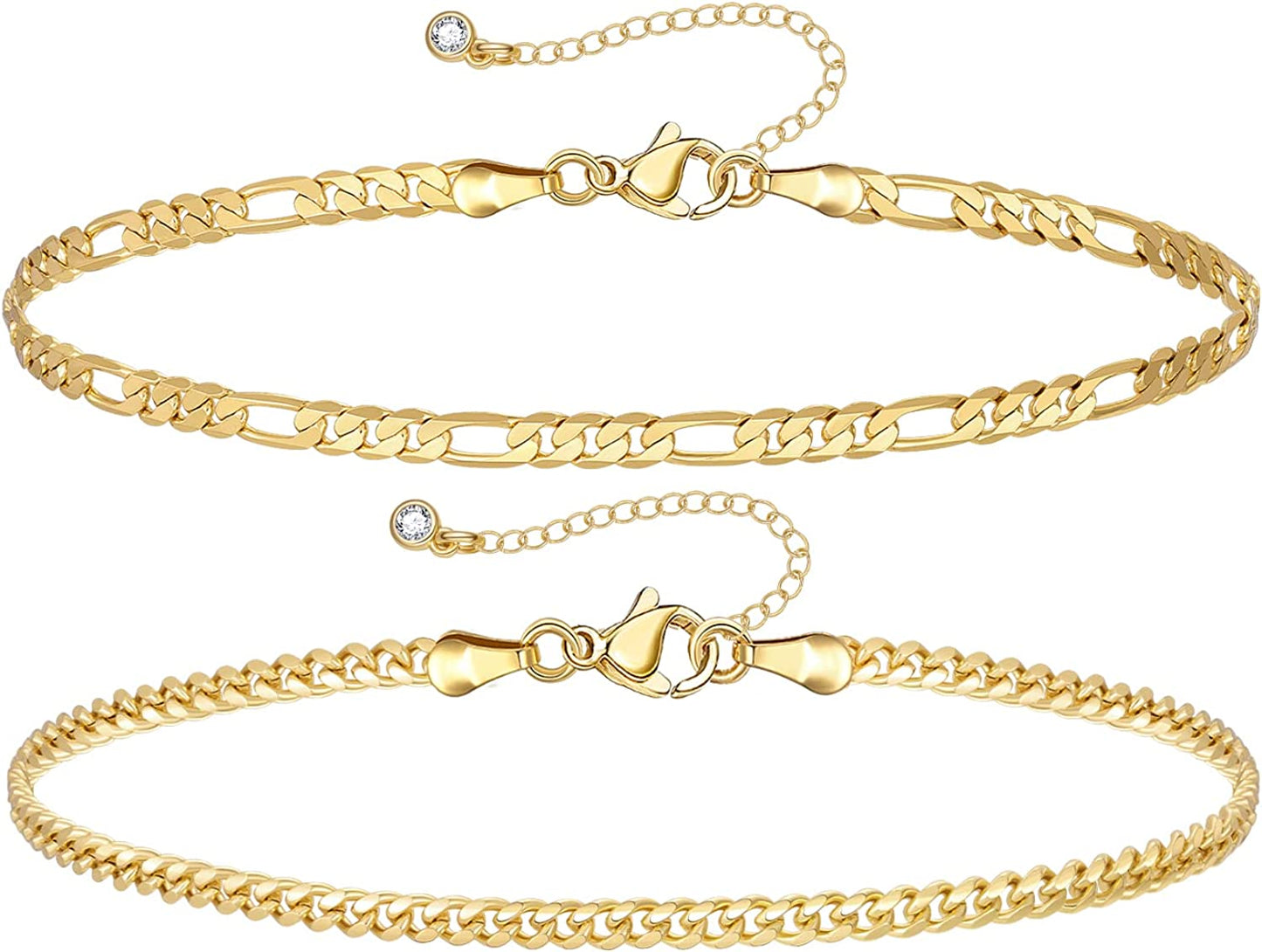 Kissyan Gold Layered Ankle Bracelets for Women, Dainty 14K Gold Plated Layering Anklets Set Adjustable Fashion Cuban Link Snake Tennis Chain Ankles Summer Beach Foot Jewelry Gifts for Women Girls Apparel & Accessories > Jewelry > Anklets KissYan B-Gold