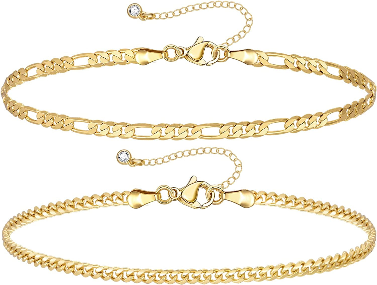 Kissyan Gold Layered Ankle Bracelets for Women, Dainty 14K Gold Plated Layering Anklets Set Adjustable Fashion Cuban Link Snake Tennis Chain Ankles Summer Beach Foot Jewelry Gifts for Women Girls Apparel & Accessories > Jewelry > Anklets KissYan B-Gold