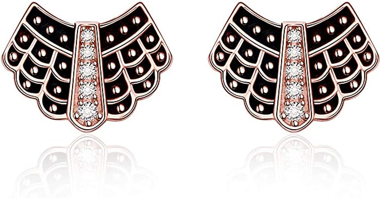 Ruth Bader Ginsburg Earrings Stud for Women RBG Piercing Diamond Cubic Zirconia Real 925 Sterling Silver Dissent Collar Apparel & Accessories > Jewelry > Earrings Fenthring Rose RBG Stud Earrings