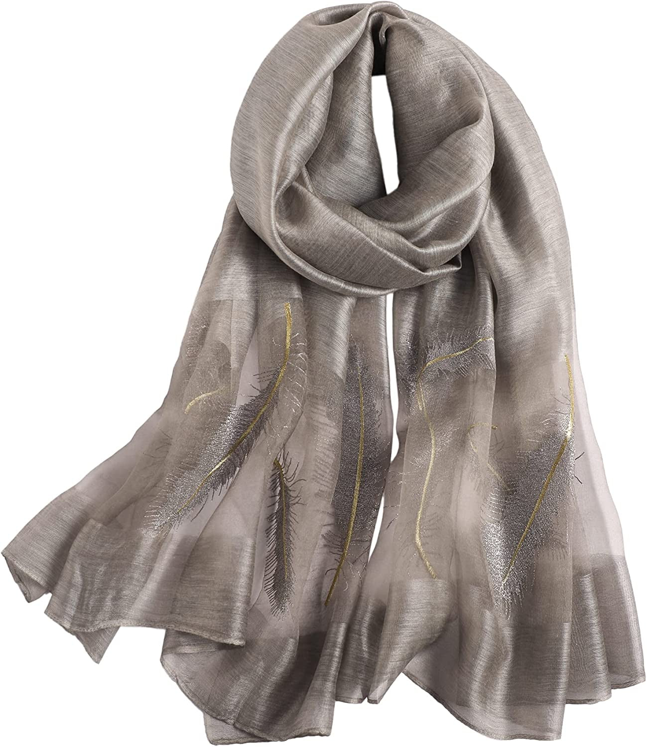 WINCESS.YU Silk Scarf for Women Lightweight Shawls and Wraps for Weddings Fashion Pashmina Shawl Embroidered Scarves Apparel & Accessories > Clothing Accessories > Scarves & Shawls WINCESS.YU Dark Grey -Widen