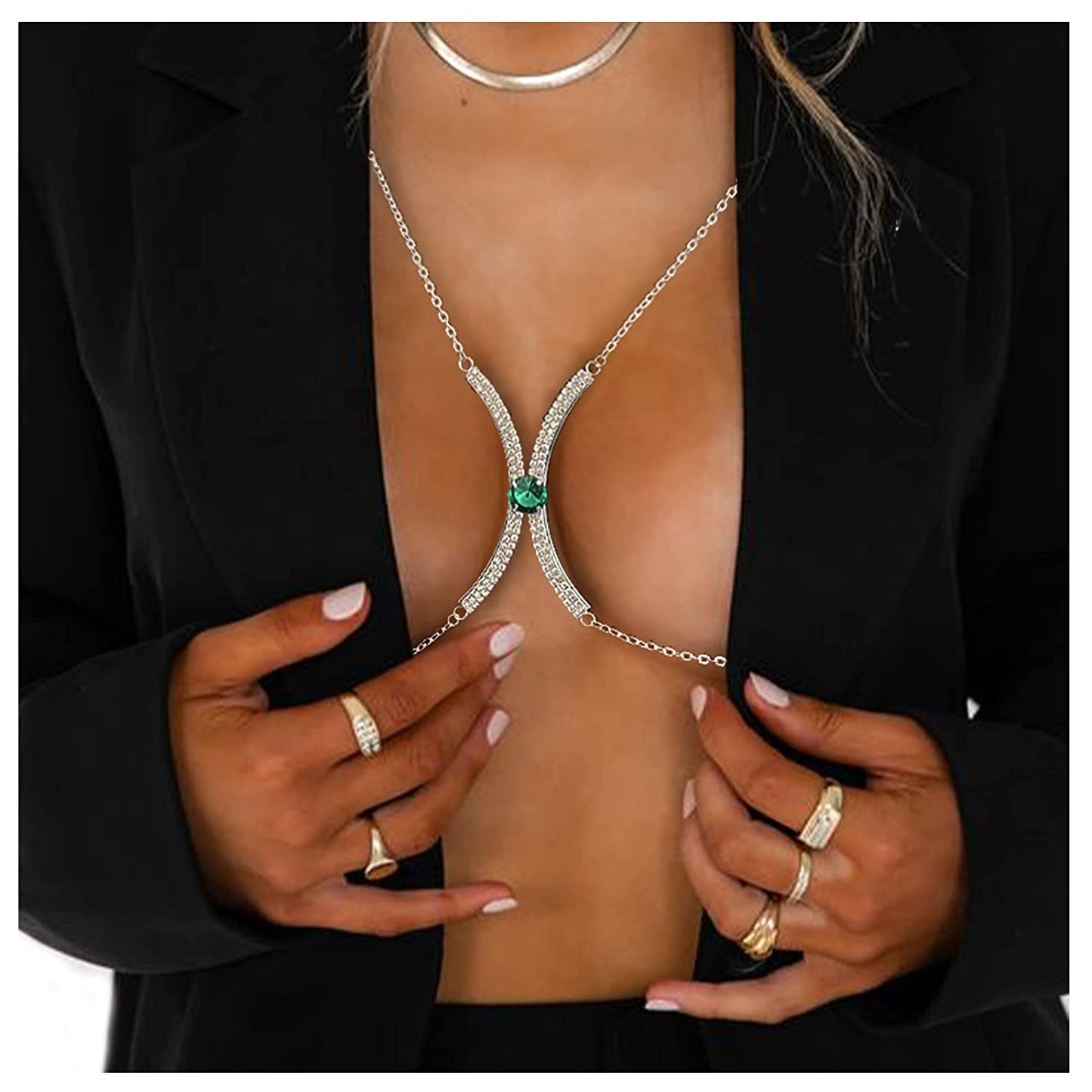 Silver Rhinestone Chest Bracket Bra Chain Body Jewelry Bikini Crystal Body Chain Rhinestone Bra Underwear Chain Sexy Lingerie Chest Chain for Women(Chest Bracket Chain) Apparel & Accessories > Jewelry > Body Jewelry Cusmyre Chest Bracket Chain
