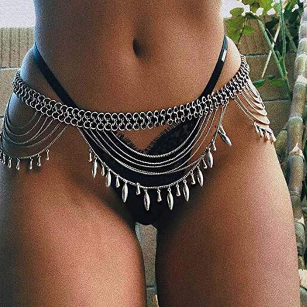 Victray Sequins Waist Chain Beach Belly Body Chains Fashion Waist Jewelry Nightclub Body Accessory for Women and Girls (Silver) Apparel & Accessories > Jewelry > Body Jewelry Victray