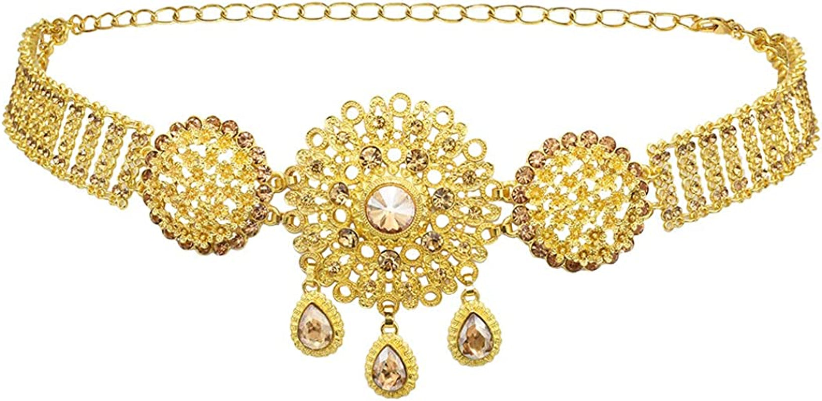 Idealway Indian Style 14 K Gold Plated Crystal Flower Turquoise Waist Belly Chains Dancing Beach Belt Body Jewelry Apparel & Accessories > Jewelry > Body Jewelry idealway D