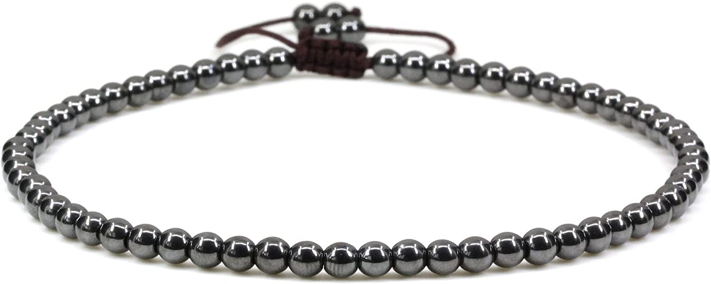 Keleny Natural Gemstone 4Mm round Bead Charm Stretch Anklet for Women Brown Rope Adjustable 8.6-11 Inch Apparel & Accessories > Jewelry > Anklets Kelenystones Black Hematite