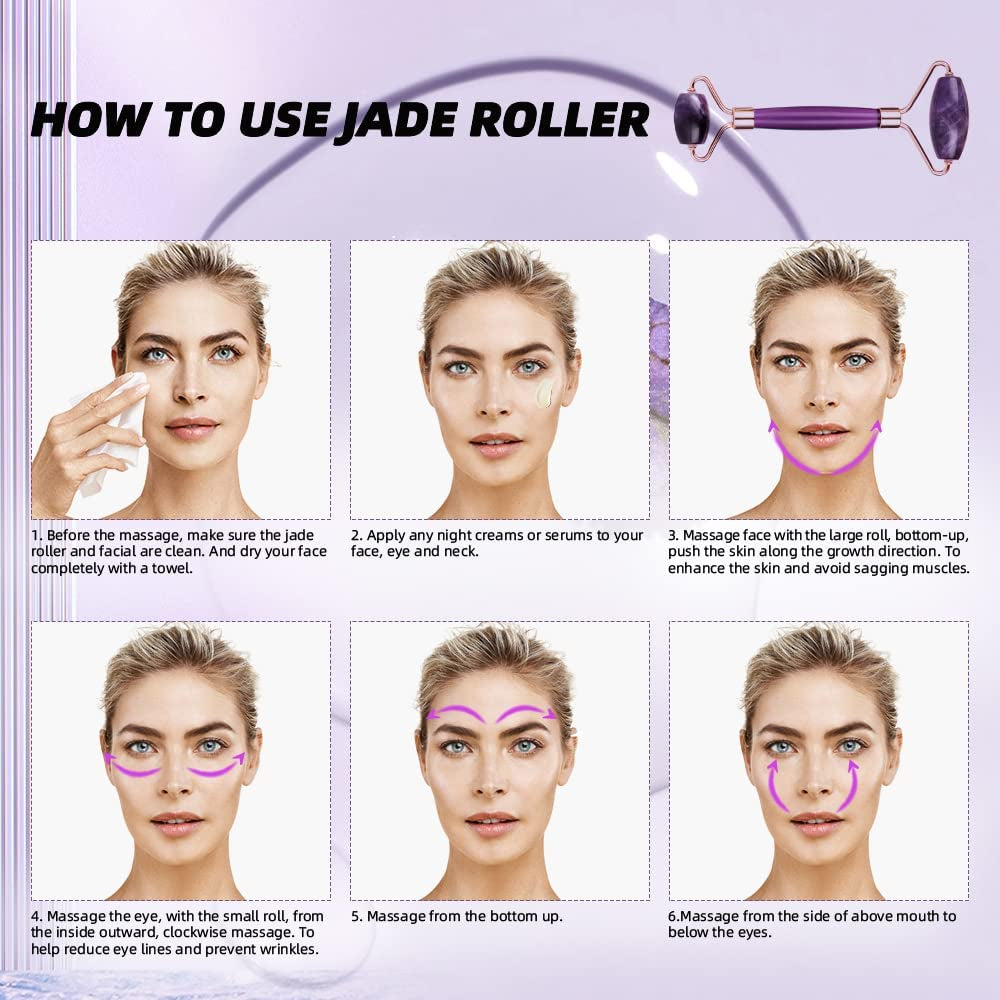 Canvalite Jade Roller for Face, 100% Amethyst Natural Face Roller Skin Care Tools for Puffy Eyes Relief anti Aging, Face Massager for Women Reduce Wrinkles Dark Circles Fine Lines Jade Facial Roller Health & Beauty > Personal Care > Cosmetics > Cosmetic Tools > Skin Care Tools CANVALITE