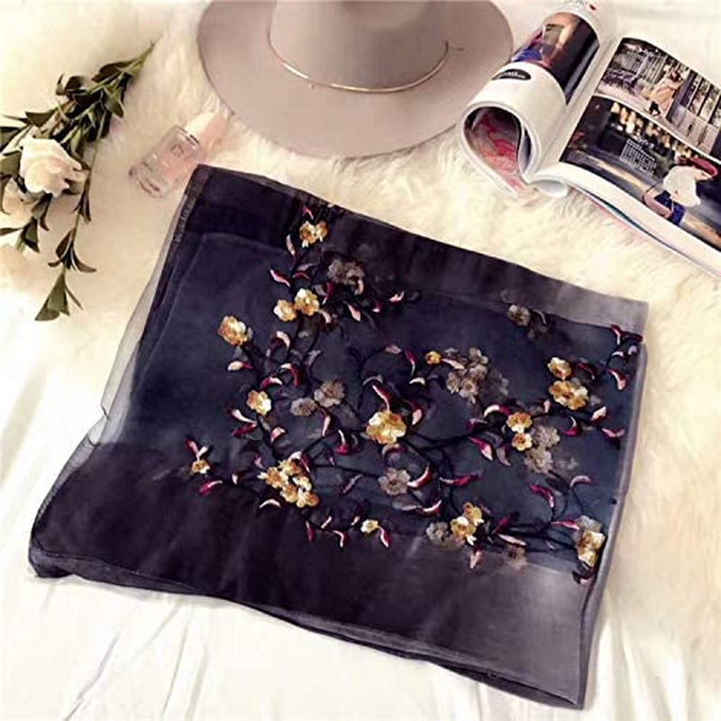 GOFINEE Women Silk&Wool Gradient Embroidered Scarf Headwrap Shawl Apparel & Accessories > Clothing Accessories > Scarves & Shawls GOFINEE